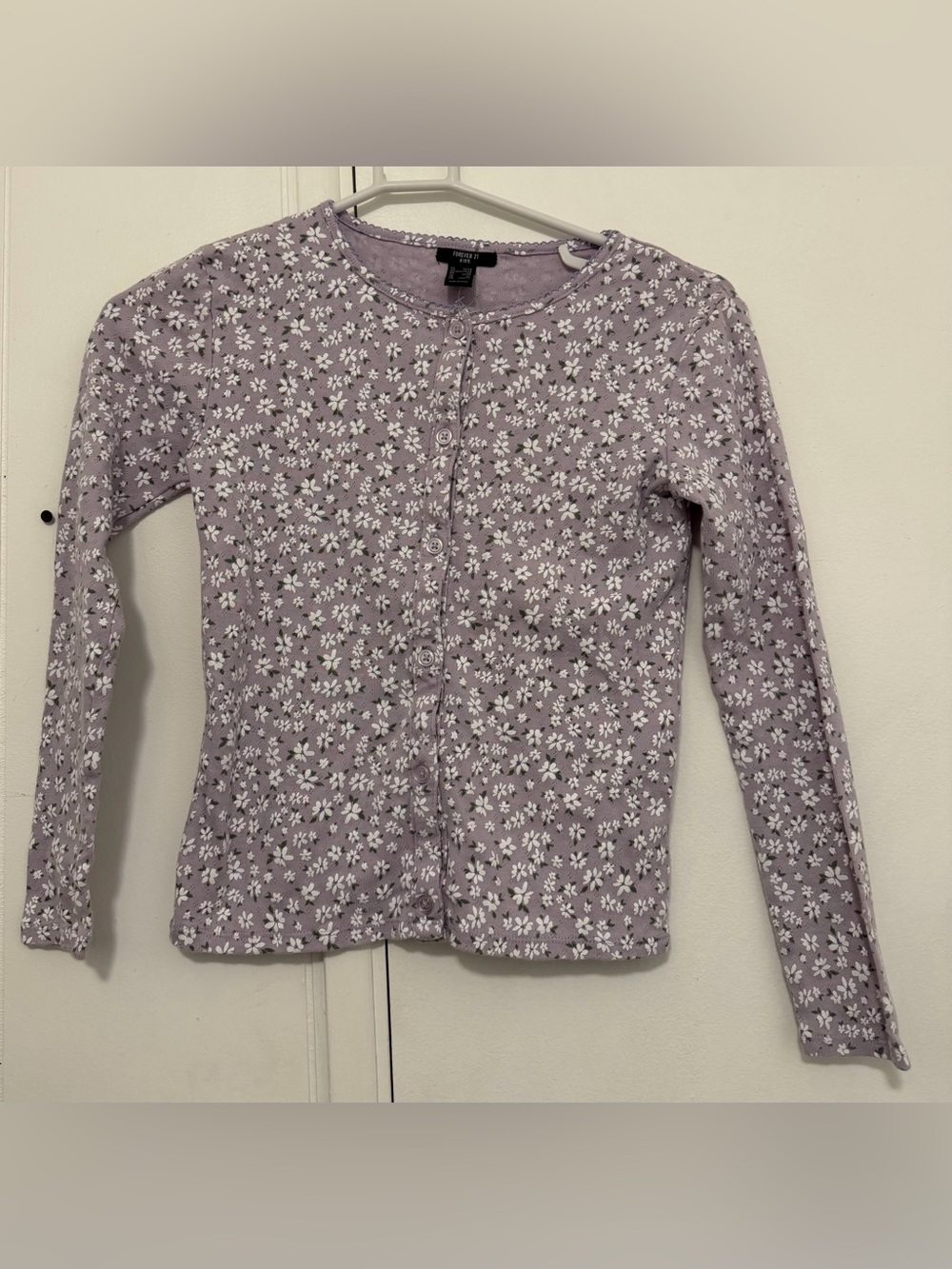 Floral Button-Front Lavender Long-Sleeve Top